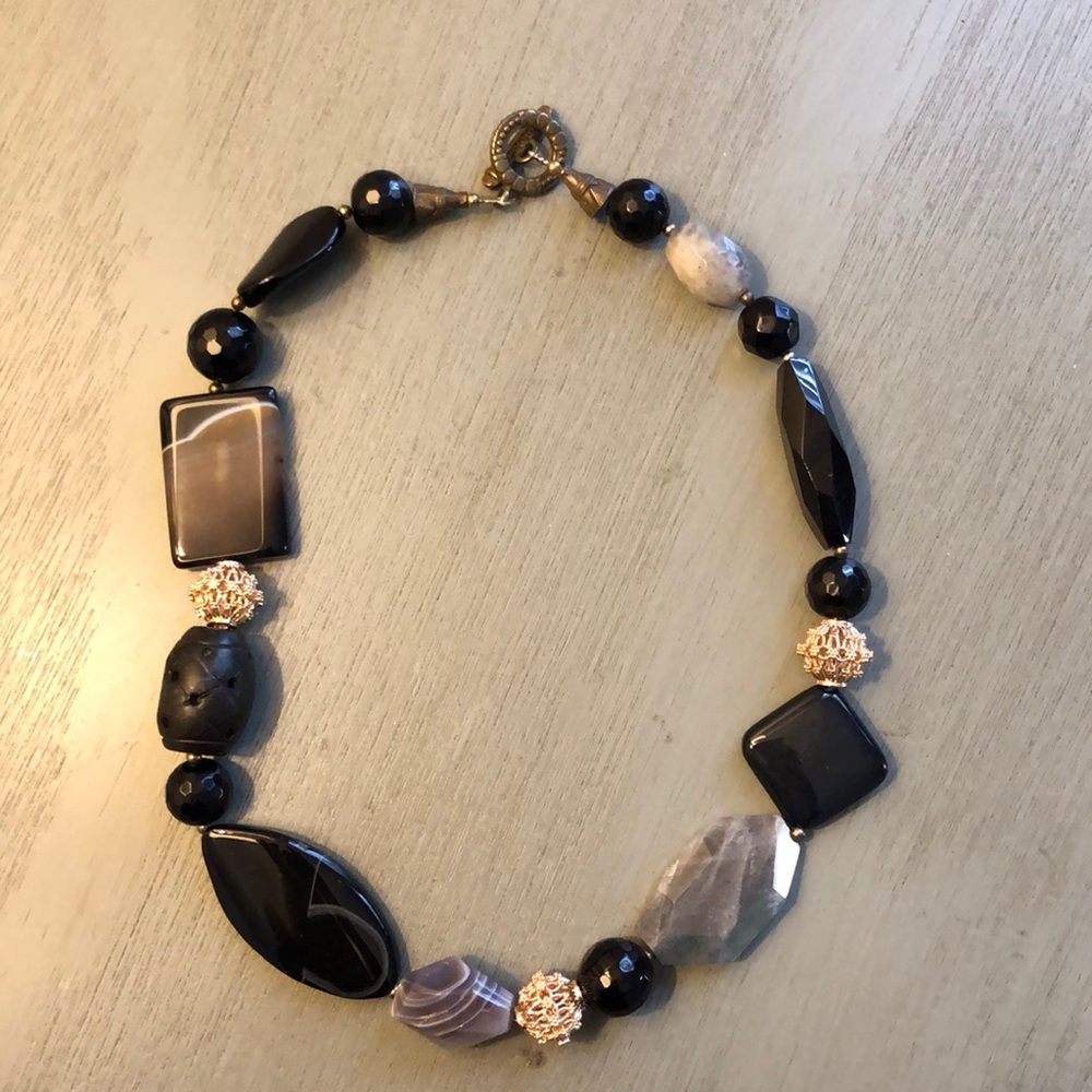 Beaded Black and Grey Stone Necklace